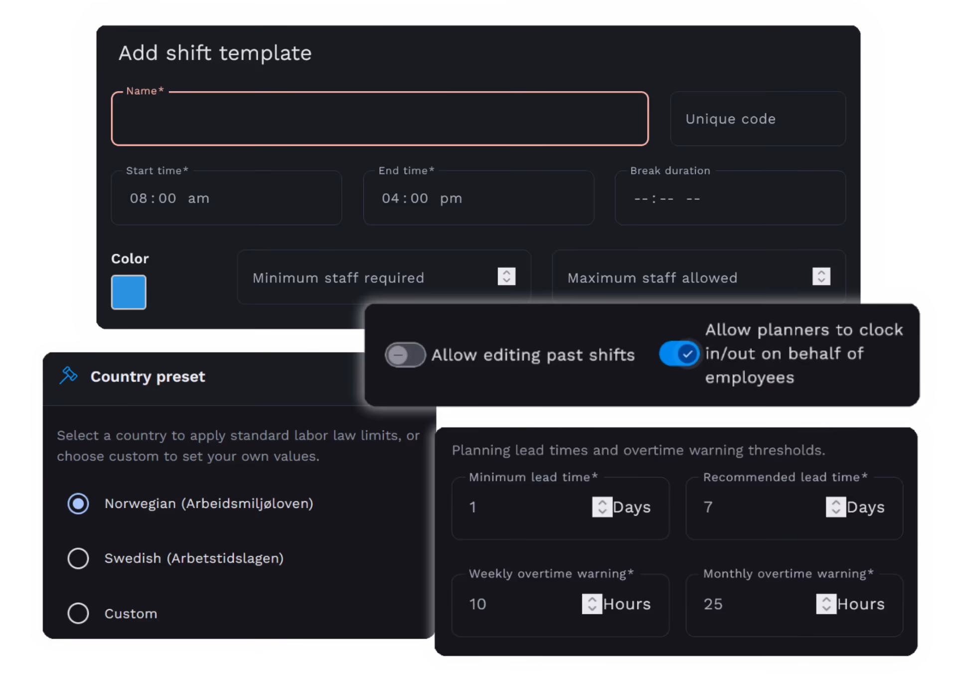 Shift templates
