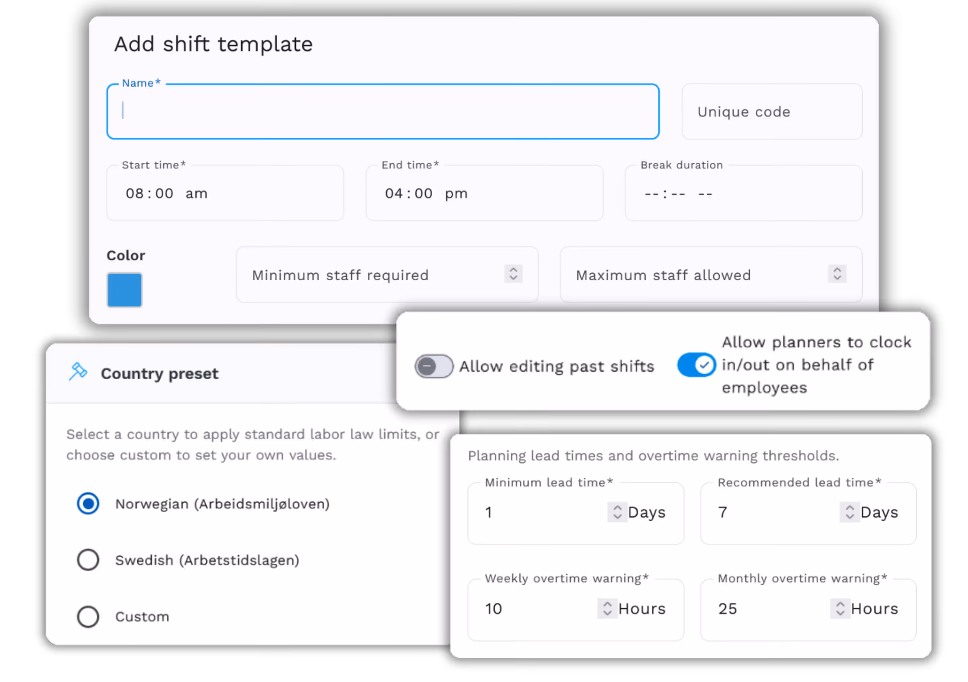 Shift templates